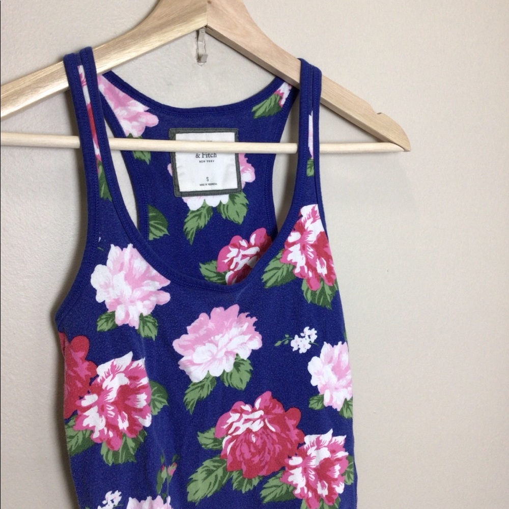 Abercrombie & Fitch Y2K Blue & Pink Rose Floral Racerback Tank Top Size S - Picture 4 of 8